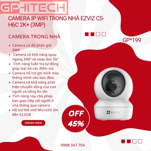 Camera IP Wifi trong nhà Ezviz CS-H6C 2K+ (3MP)